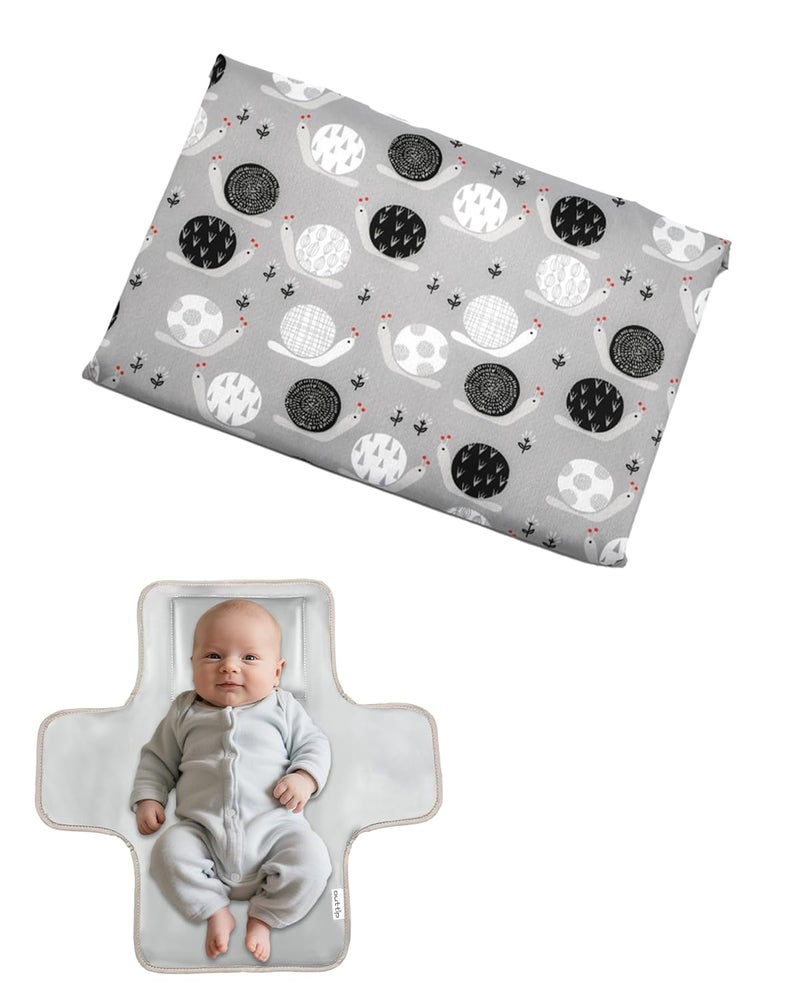 outtip Cute Snail Portable Diaper Changing Mat,Waterproof Foldable Travel Changing Pad,On-The-Go Wipeable Reusable Changing Pad – Waterproof & Compact,for Diaper Bags,Travel,Car Backseat Changes,Strollers - Image 1